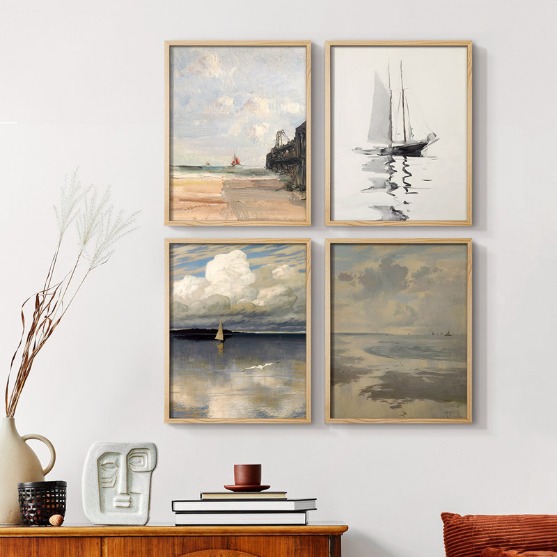 Vintage Nautical Print XX Framed Print - Set of 4, 10" H x 32" W