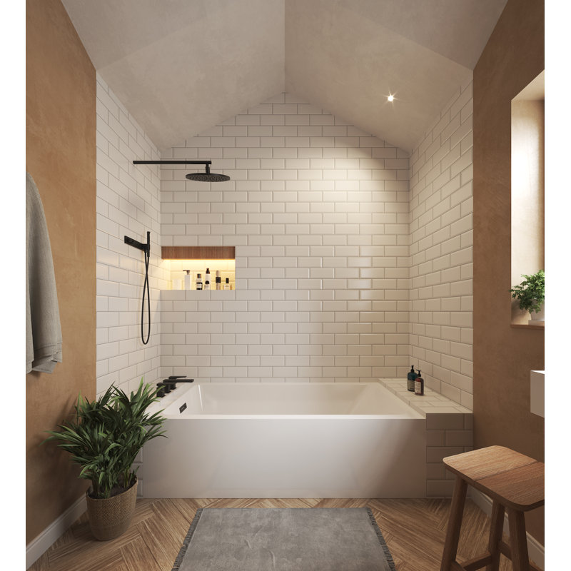 Grayley 60" x 30" x 18" Alcove Soaking Acrylic Bathtub, Left, Matte Black