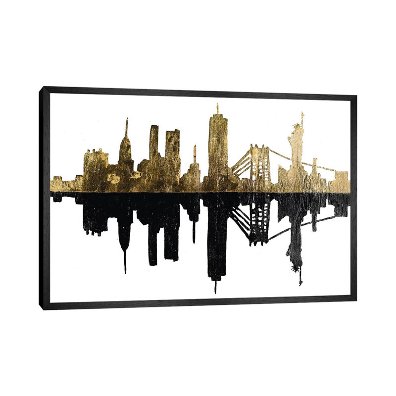 Contemporary Ny Gold by Patricia Pinto - Floater Frame Gallery-Wrapped Canvas Giclée on Canvas, Black