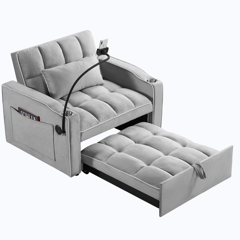 Fauteuil convertible convertible, Velours gris velours