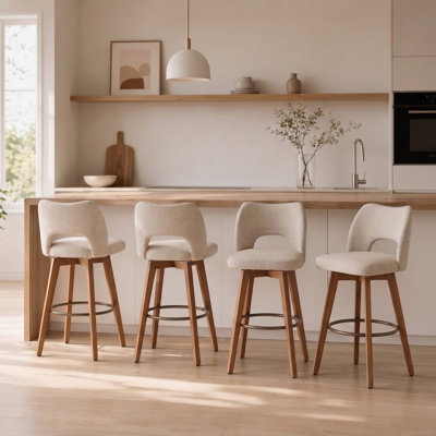 Tabouret de bar pivotant de 26 po avec support à oreilles et structure en bois massif pour îlot de cuisine (ensemble de 4, beige)