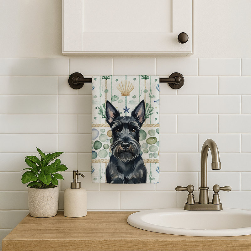 Scottish Terrier Coastal Sea Glass Kitchen Towel, Scottish Terrier