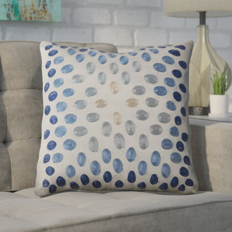 Blue and Gray Embroidered Dotted Square Throw Pillow
