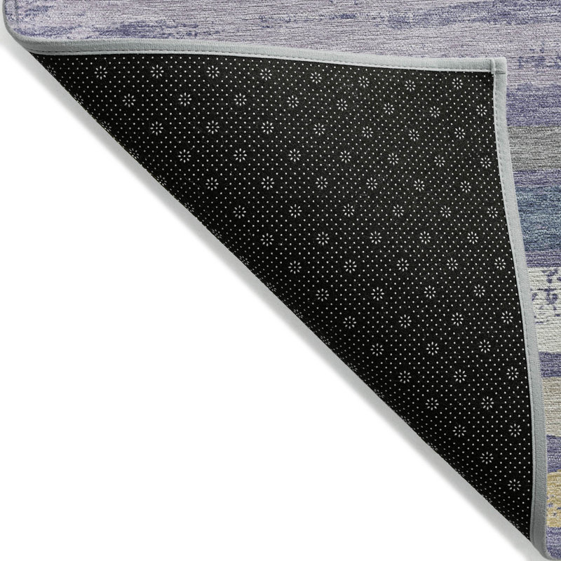 Purple and Beige Striped Synthetic Washable Rug