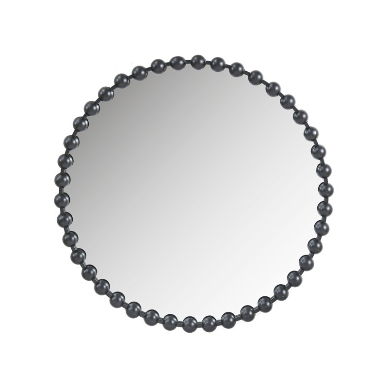 36" Round Black Beaded Frame Wall Mirror