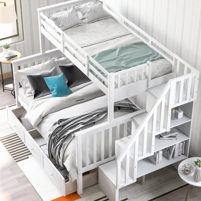 Lit superposé avec escalier avec rangement et rehaussement de chambre à coucher - Fonctionnalité améliorée blanche