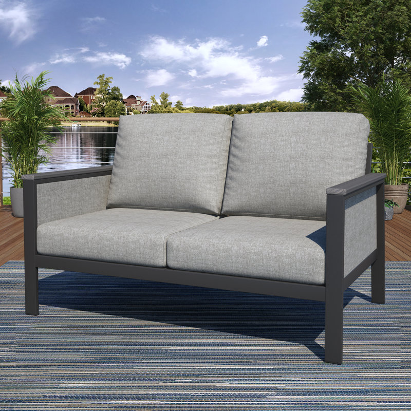 Townsend 55'' Wide Outdoor Loveseat with Sunbrella® Cushions, Canvas Granite, Black/Canvas Granite