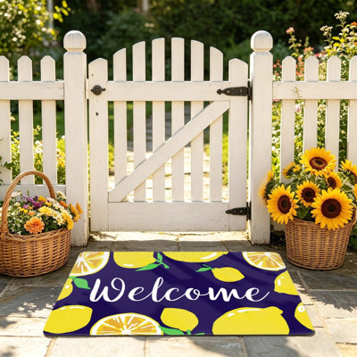 Tapis bleu marine citron 24 po x 36 po pour porte d'entrée