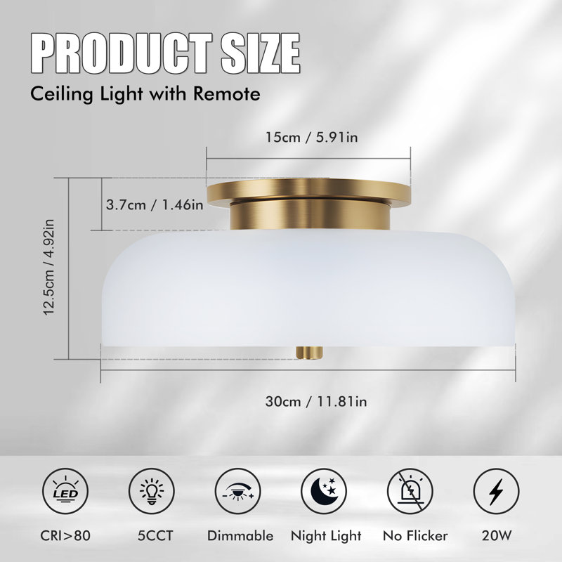 Modern 11.8'' Acrylic LED Flush Mount Ceiling Light 5CCT Dimmable with Remote, White