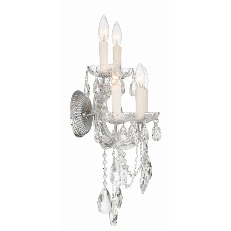 Bohemian 5 Light Crystal Candle Wall Sconce, Chrome, Majestic Wood Polished
