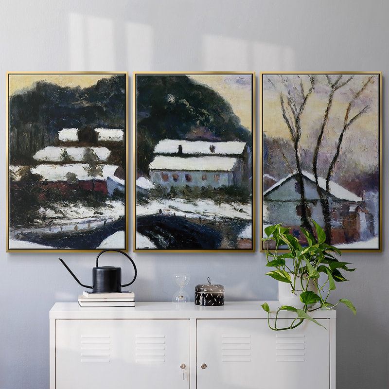 Sandviken, Norvège, 1895 01 - 3 pièces, reproduction encadrée sur toile, Or, H 24 po x l 48 po x P 2 po