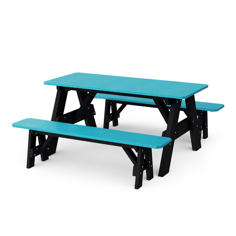 Table de pique-nique 72 po avec bancs détachés Heritage, Bleu Aruba / noir