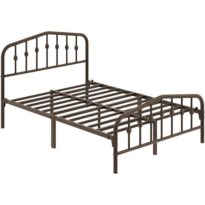 Metal Bed with Arched Headboard and Footboard, Double (4'6), Bronze
