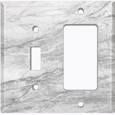 Metal Light Switch Plate Outlet Cover (Marble Grey Print 5  - Single Toggle Single Rocker)