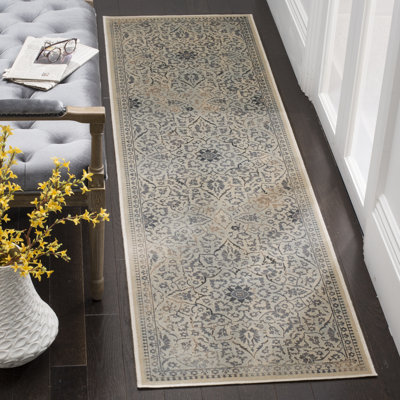 Tapis floral crème / bleu clair