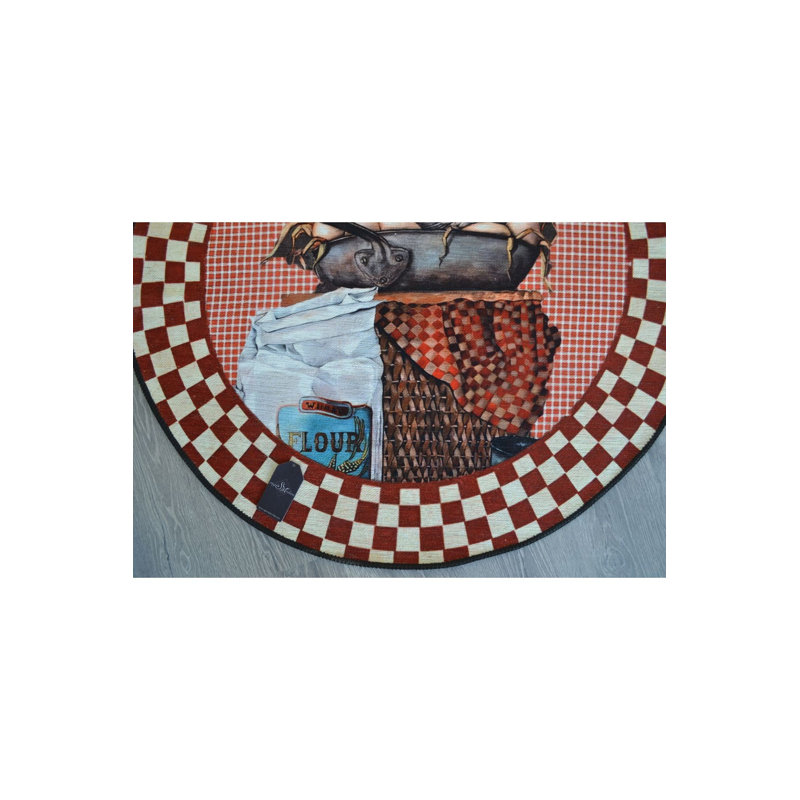 Tapis rond rond à motif tissé à motif damier, Rond 3 pi 3 po 
