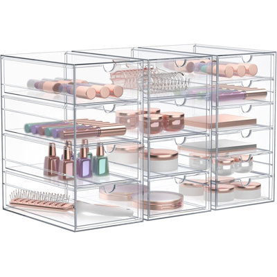  Clear 14 Drawers Acrylic Makeup Organizer 3 Pcs Stackable Set