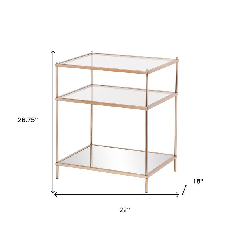 Imelida 27" Clear Glass And Iron End Table With Mirrored Shelf, Champagne