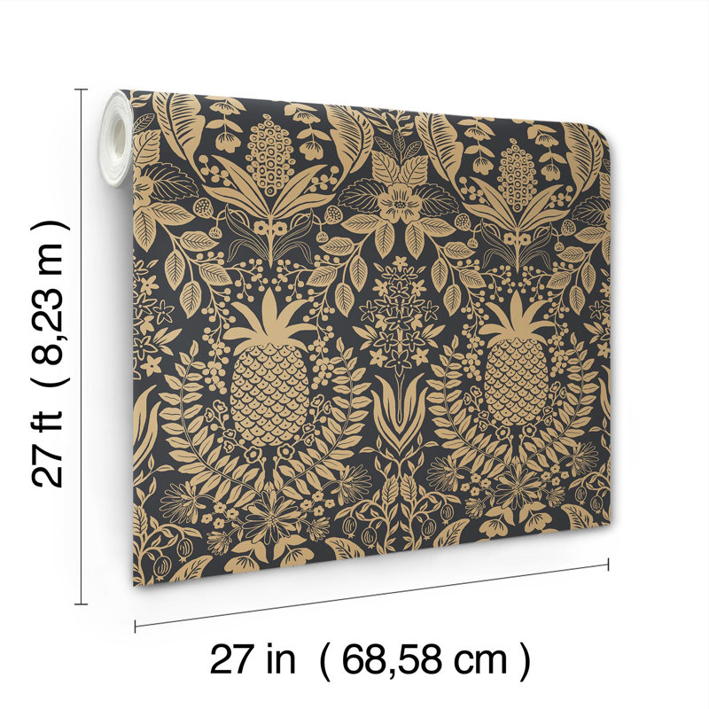 Papier peint ananas damassé, Noir