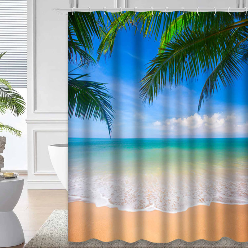 Tropical Beach Palm Tree Abstract Shower Curtain with 12 Hooks, L 72 po x l 84 po