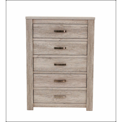 Commode de rangement rustique en bois massif à 5 tiroirs gris clair pour chambre à coucher, solution d'organisation durable et élégante