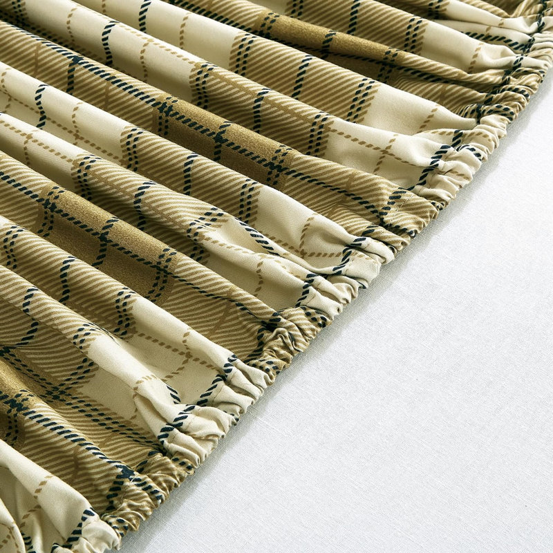 Queen Tan Beige Blue Plaid Microfiber Deep Pocket Sheet Set