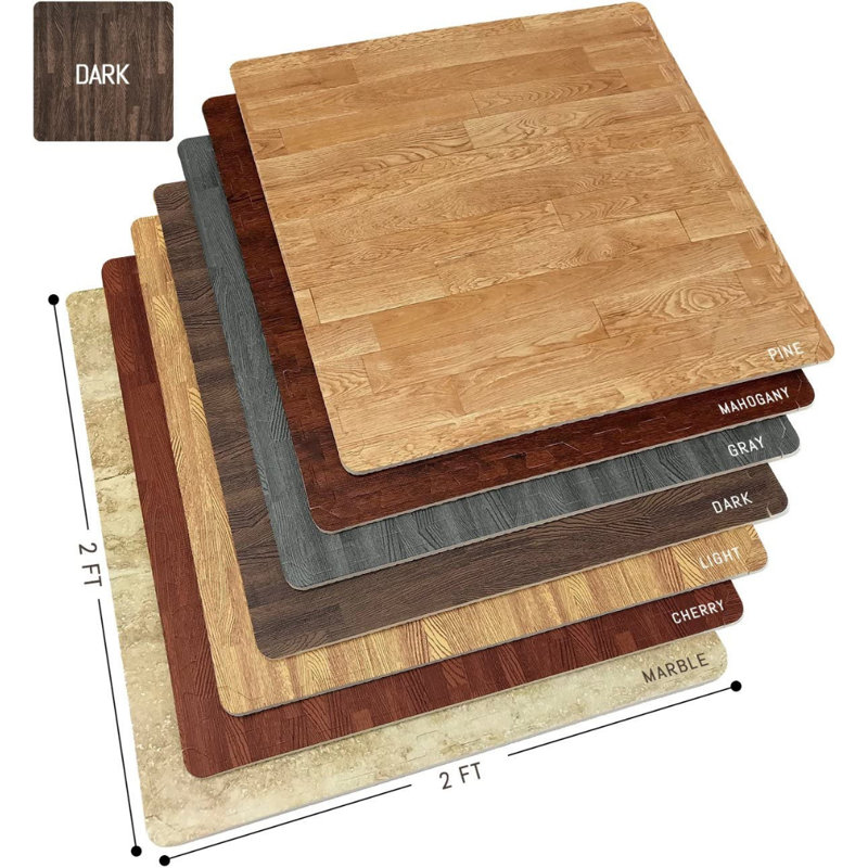 Sorbus 24" Interlocking Floor Foam Mat Wood Print, Brown