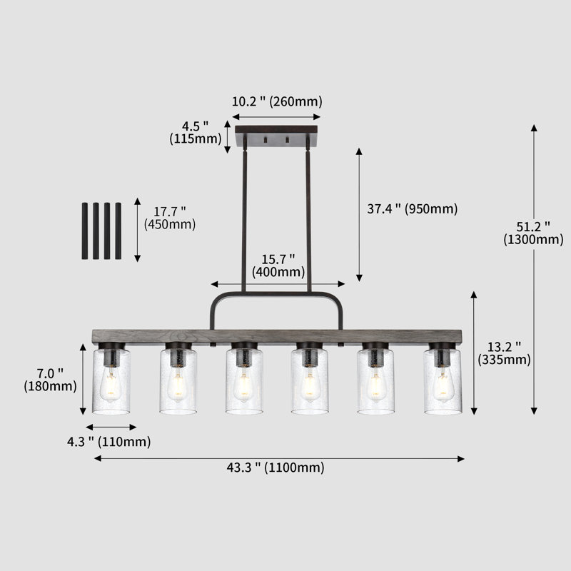 Lustre linéaire à 5 lumières à intensité variable pour îlot de cuisine Adaleia