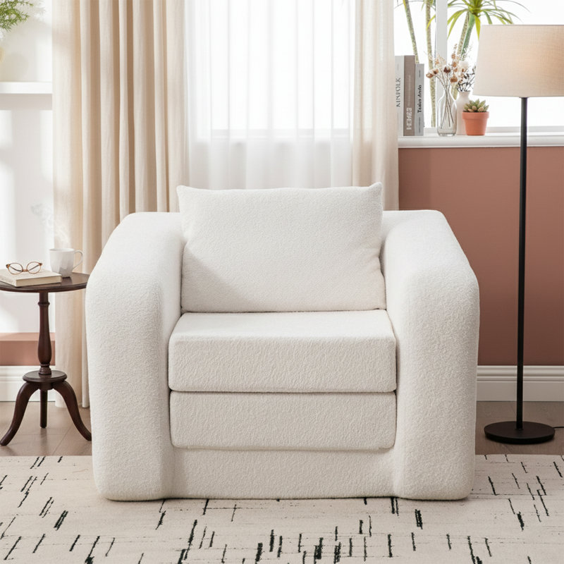 Canapé-lit simple l 40 po, matelas de sol convertible, revêtement en chenille, mousse haute densité, Beige