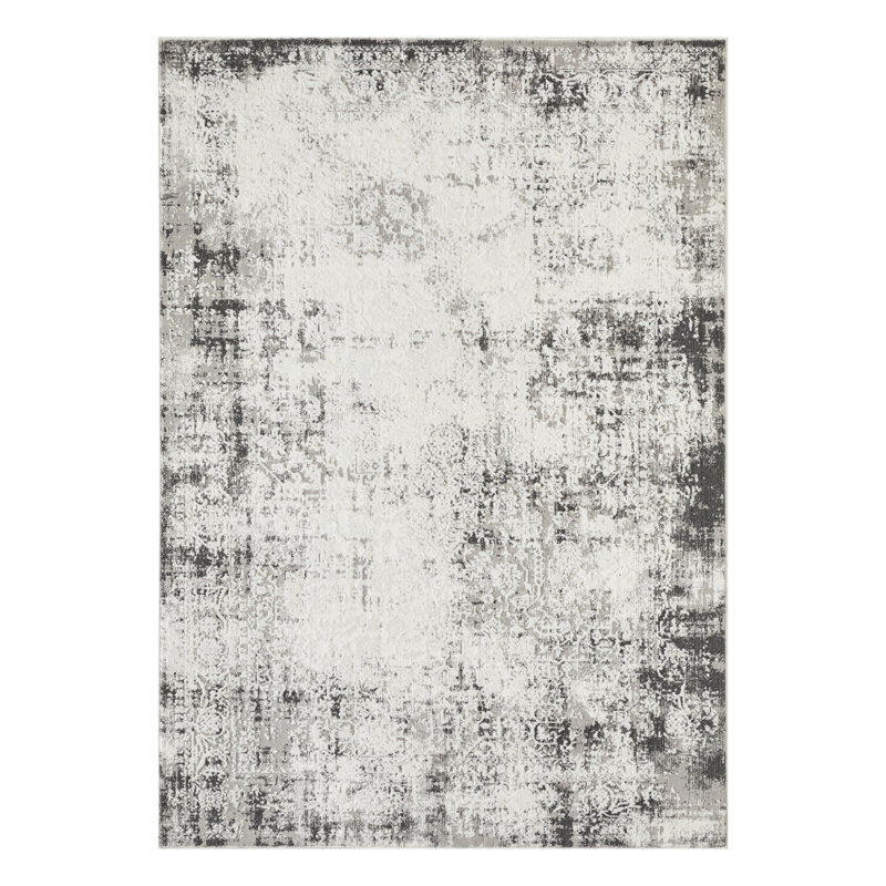 Tapis d'intérieur gris en polypropylène tissé à la main Ariahna, Rectangle 9 pi 10 po x 12 pi 10 po