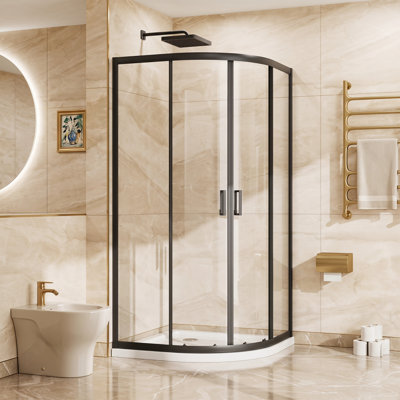 36"x36"x72" Matte Black Frame Neo-Angle Corner Shower Door, Double Sliding 6mm Tempered Glass Quarter Round Enclosure