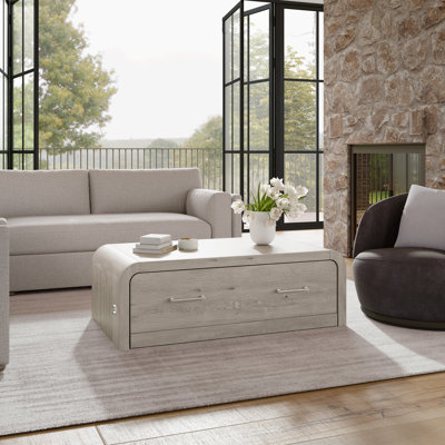 Table basse double Juna Wood Dream Console avec matelas et coins arrondis, gris bouleau moisson