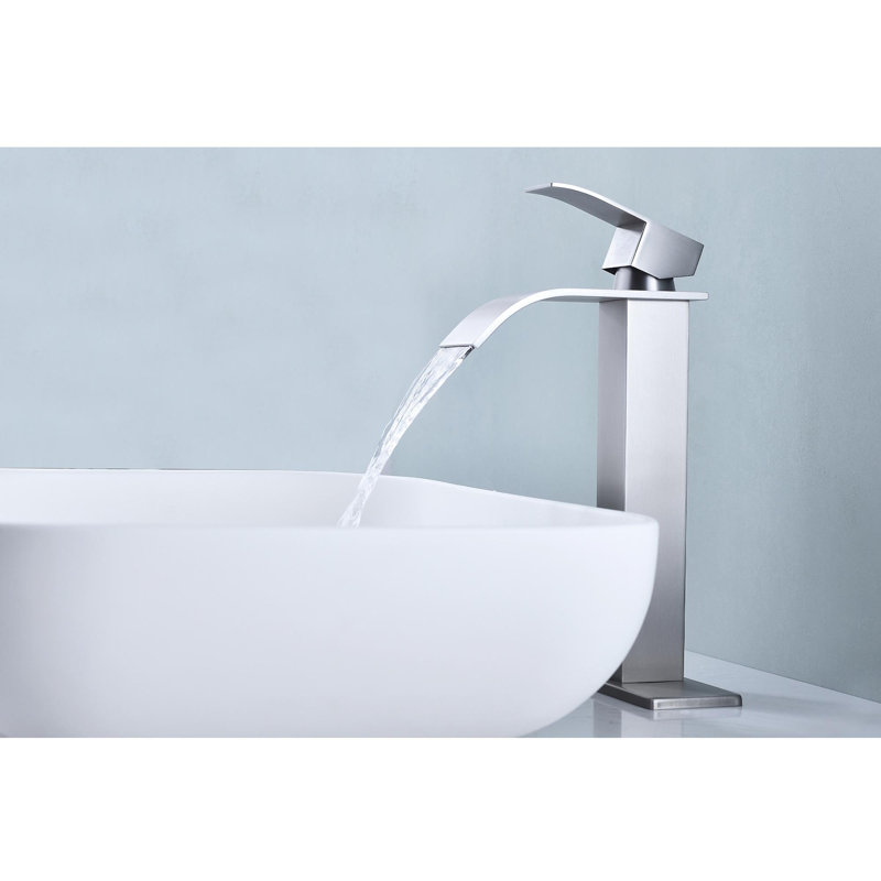 Robinet de lavabo de salle de bain à poignée simple, Nickel brossé