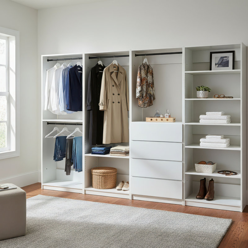 White Freestanding Walk in Wood Closet System