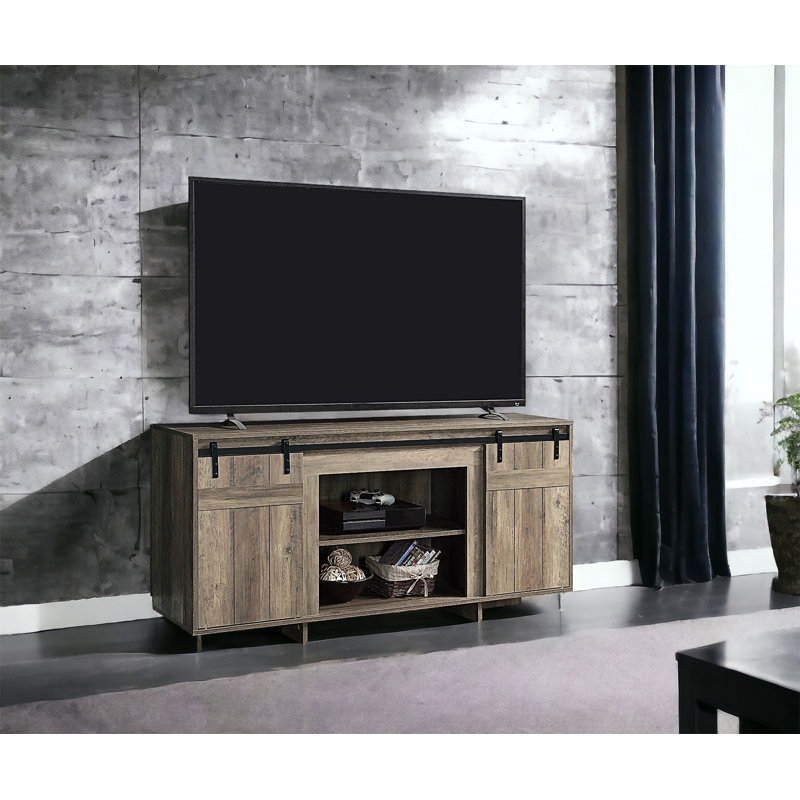 Meuble télé Chickanaw avec 2 portes de grange coulissantes, Chêne