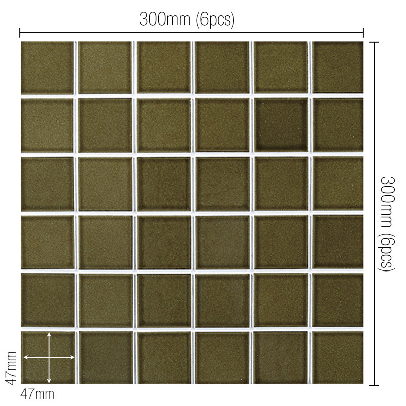 Biyusai 0.89" x 0.89" Ceramic Mosaic Wall Tile, 1.85" W x 1.85" L, Moss Green