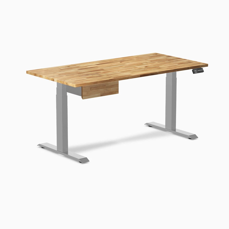 Bureau double debout en bois franc avec tiroir - Noyer / 60 x 30 pouces / Noir mat, Acacia / Gray