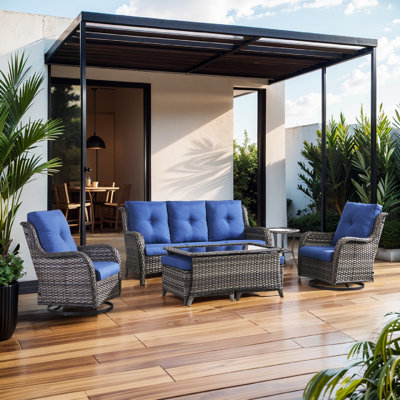 Bonia Wicker 5 - Person Patio Conversation Set with Cushions