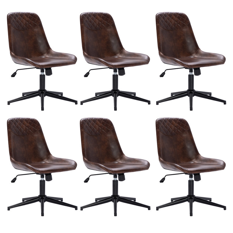 Mariello 23" Wide Adjustable Height Leather Swicel Office Chair With Quilted Backrest, Black, Brown