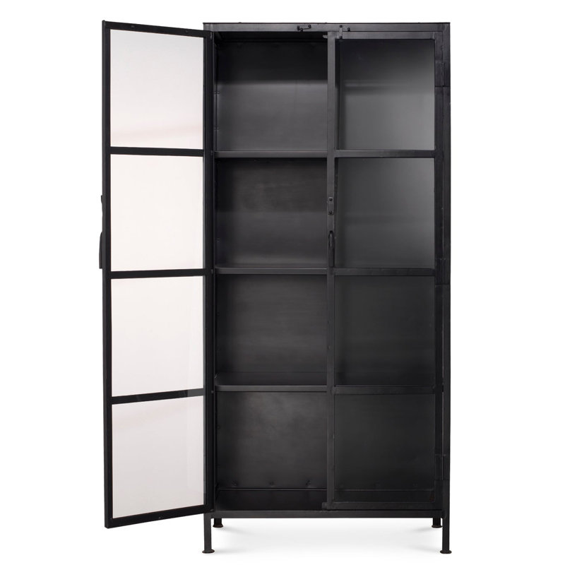 Union Tall Curio Cabinet In Black Iron & Clear Glass