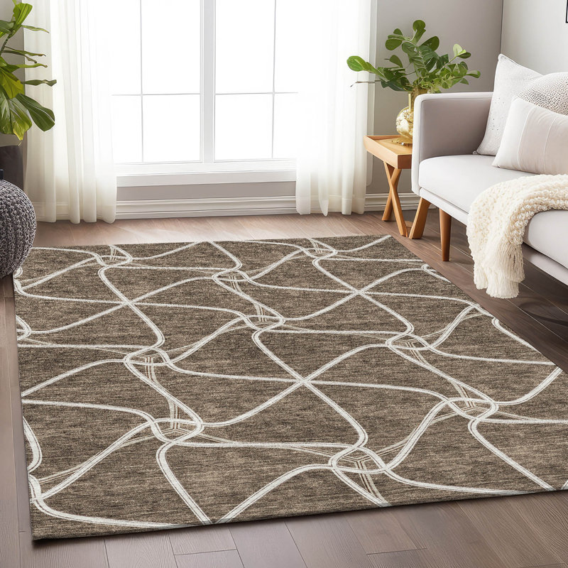 Premium Machine Washable Prisco Brown Rug, Rectangle 5' x 7'6"