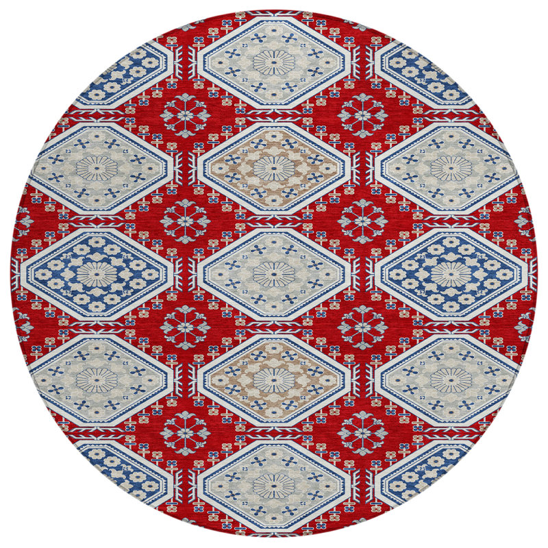 Tapis intérieur / extérieur rouge Lucinda, 8 pi x 8 pi