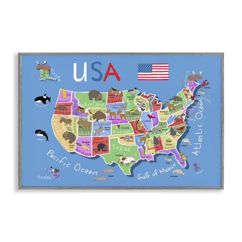 «United States Animal Map», estampe numérique de Carla Daly, Estampe numérique Farmhouse, H 16 po x l 24 po