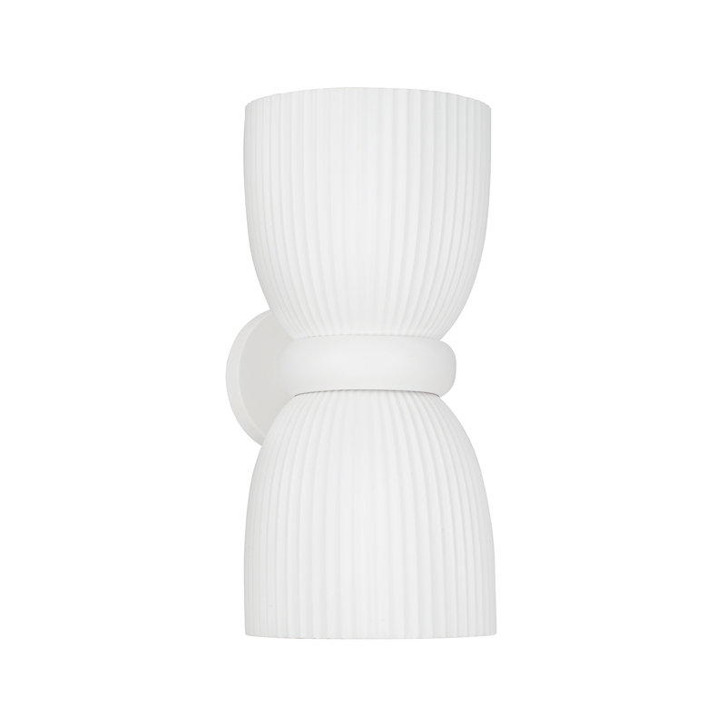 8" W x 16.75" H 2-Light Handcrafted Fluted Ceramic Sconce in Matte White
