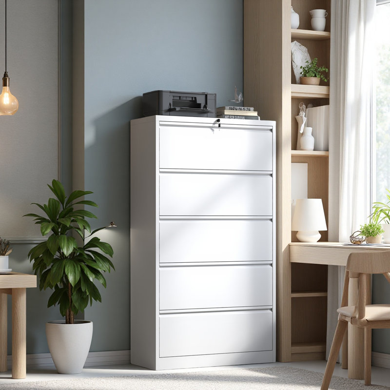 5 Drawer Metal Lateral File Cabinet , Filing Cabinet With Lock, Lockable File Cabinet For Home Office, Locking Metal File Cabinet For Legal/Letter/A4/F4 Size