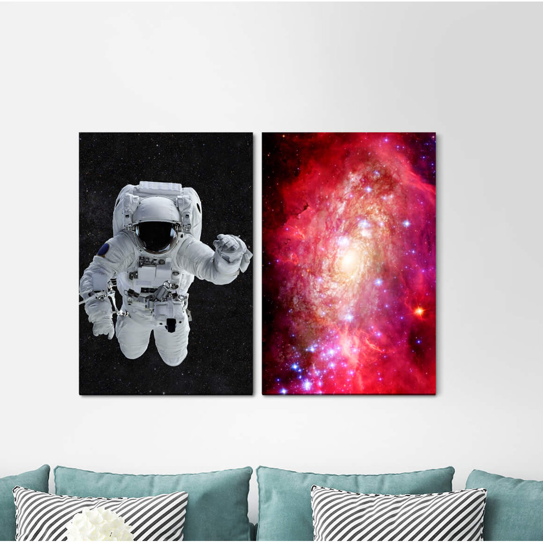 2-tlg. Leinwandbilder-Set - Fotografie „Astronaut Space Galaxy Stars Universe Weightless Fantasy”