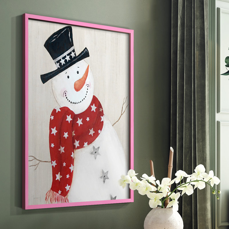 Festive Snowman I, reproduction encadrée - bois massif, Rose, H 10 po x l 8 po