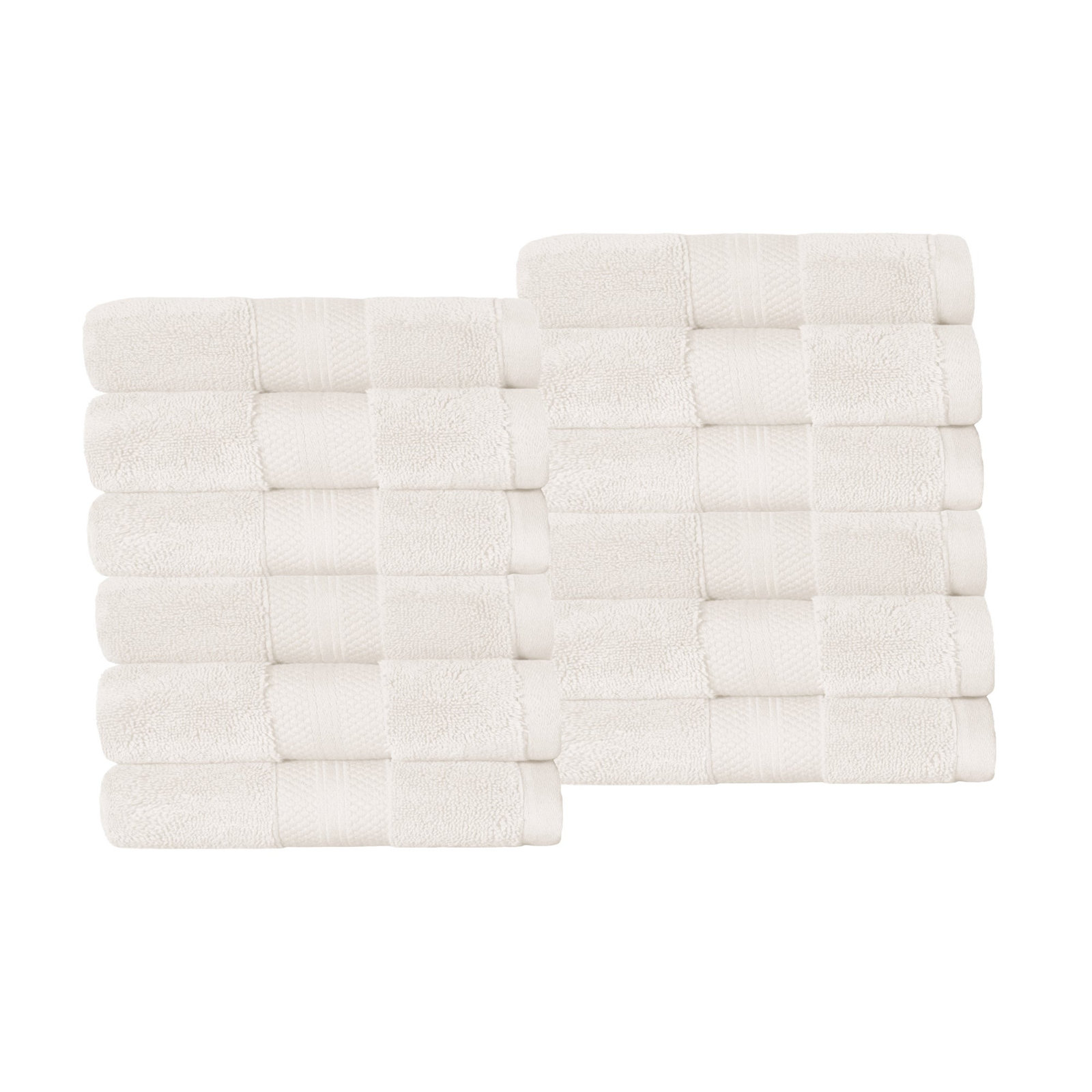 Finnian Turkish Cotton Bath Towel, Ivory, Washcloths - 12 Pack