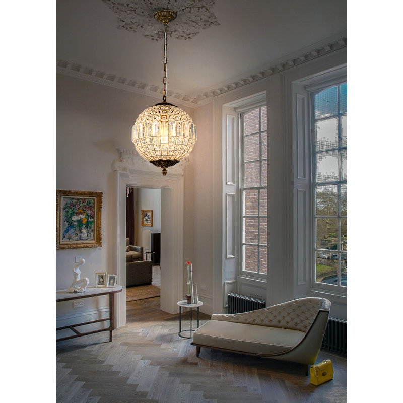 Ennu Vintage Dimmable Globe Crystal Chandelier, 40.4cm H x 30cm W x 30cm D, Antique Bronze