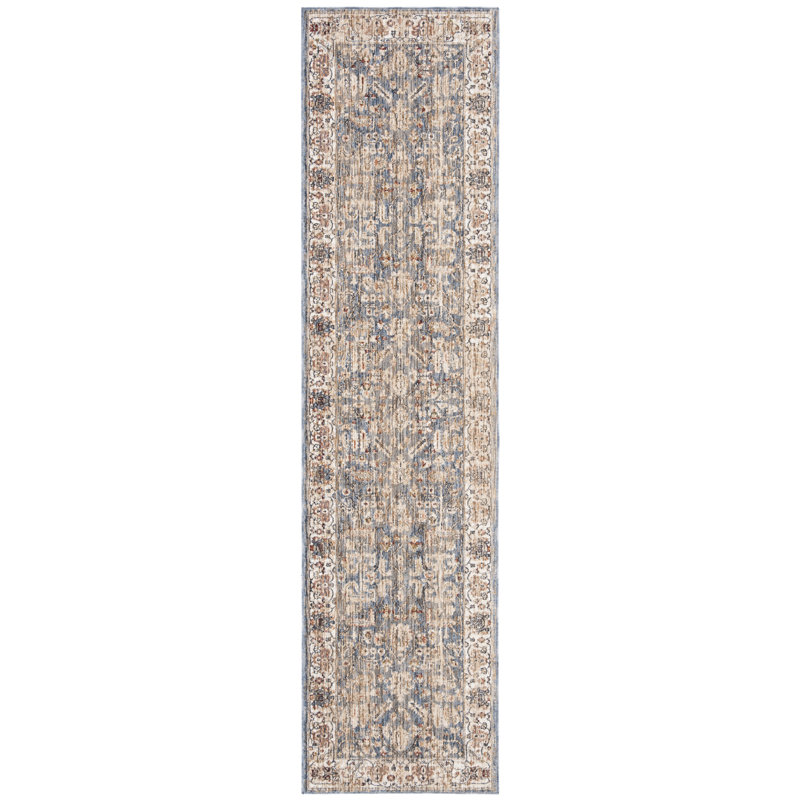 Tapis bleu clair / ivoire tissé à la machine Ralph Lauren Sidney, Tapis de couloir 2 pi 2 po x 10 pi